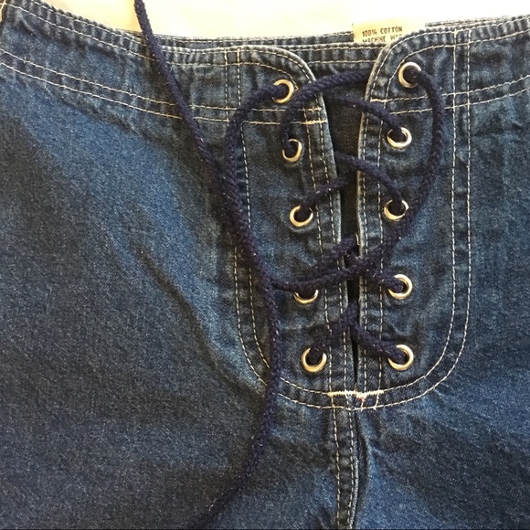 Vintage 90s OP Lace up Denim Shorts - Picture 2 of 6